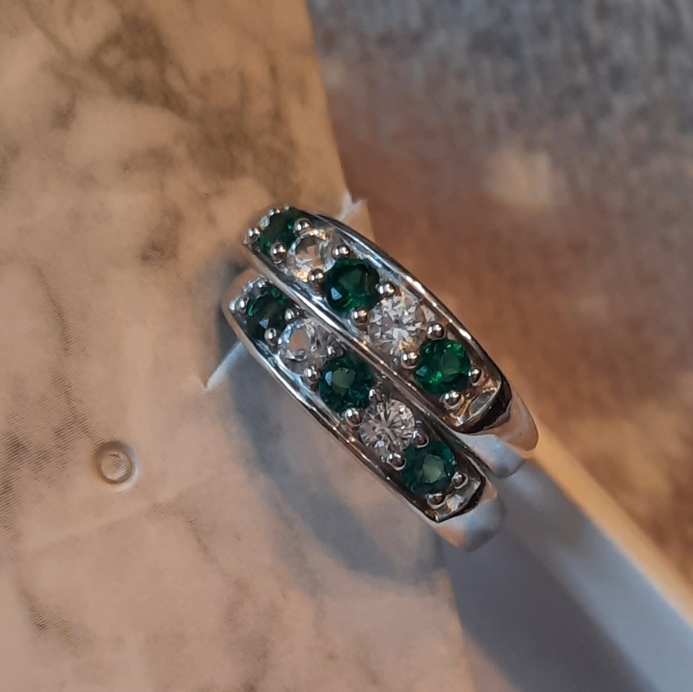 Lab Created Emerald and White Sapphire Hoop Earrings